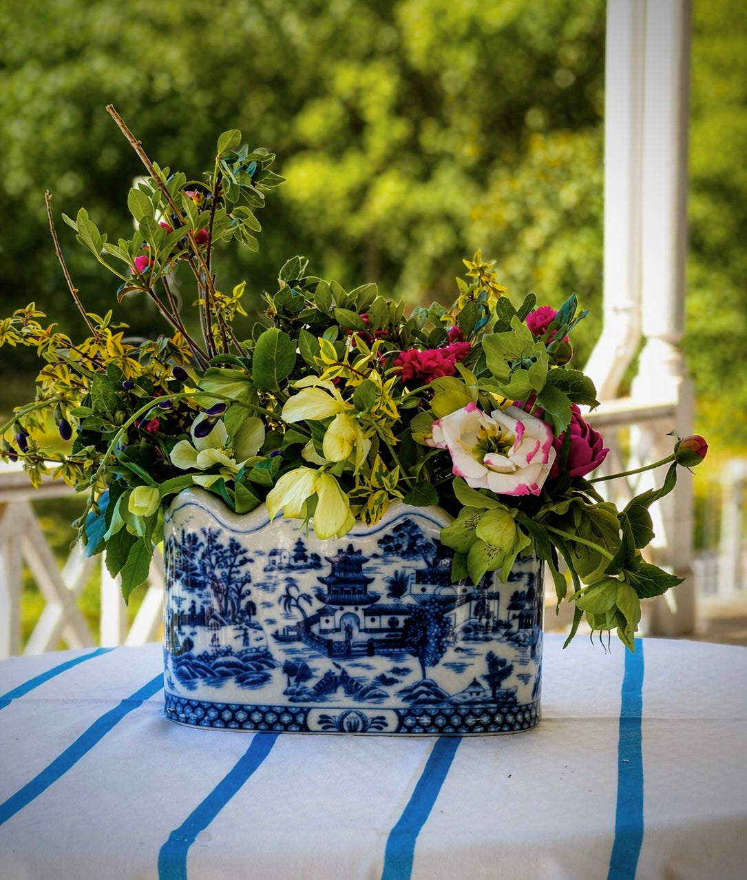 Blue & White Scalloped Porcelain Cachepot