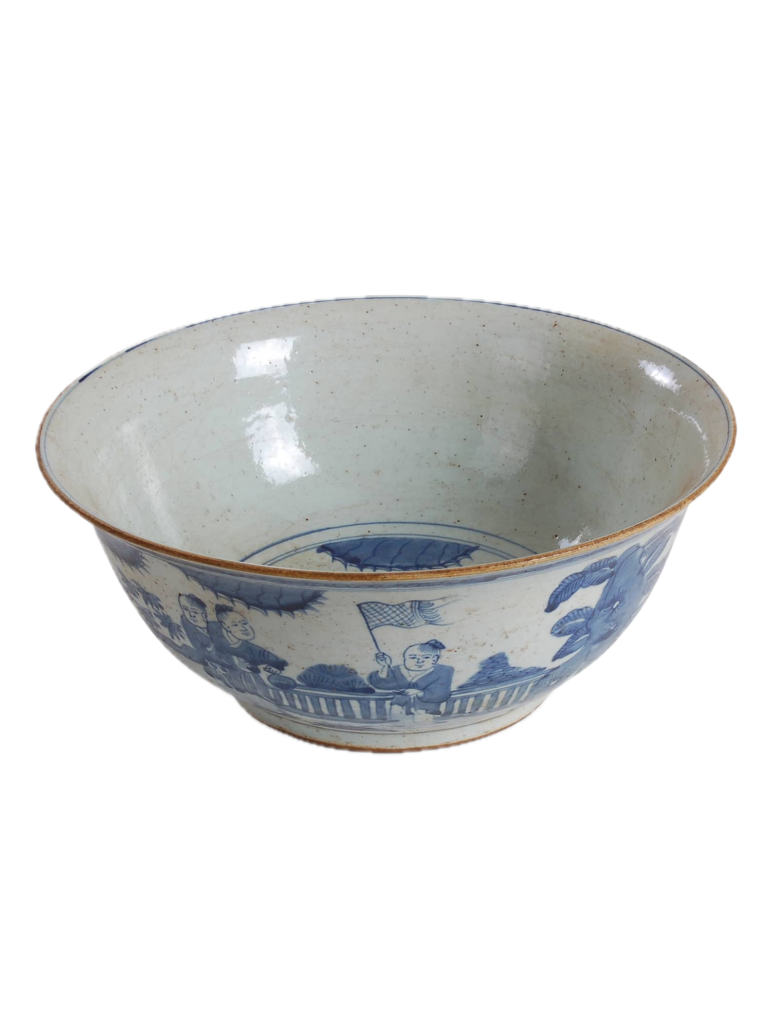 13″ Blue and White Figures Bowl