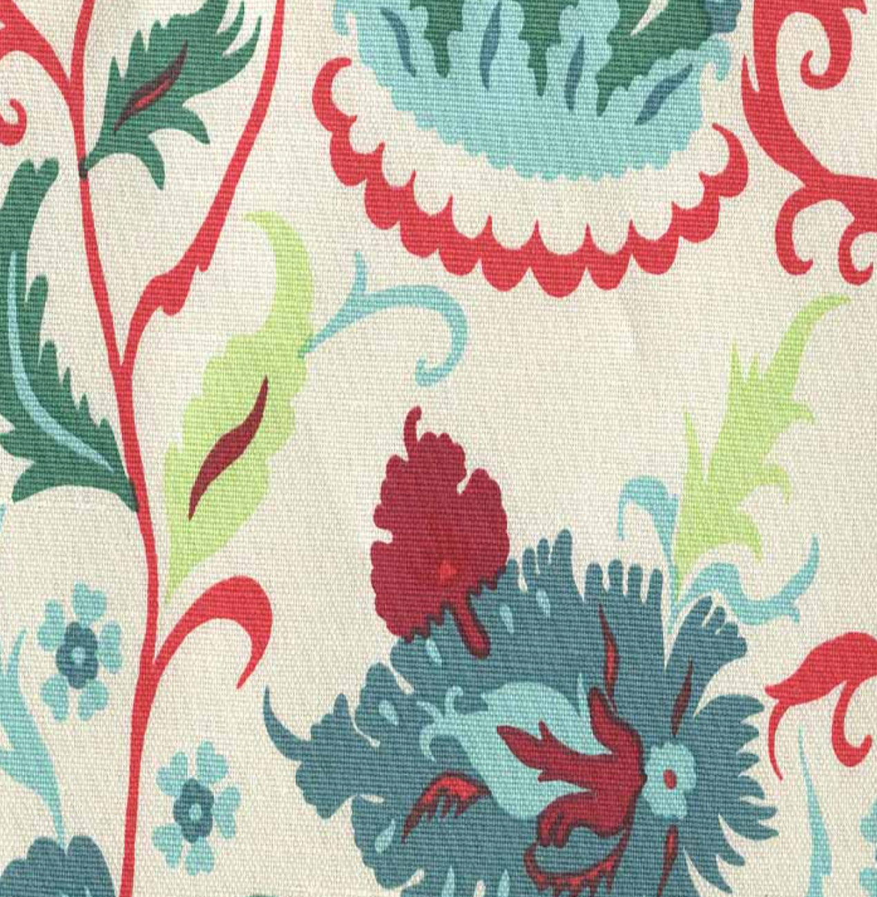Quadrille -  Uzbek Small Scale  Multi Red Teal Blues Fabric