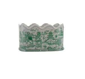 Green & White Scalloped Porcelain Cachepot
